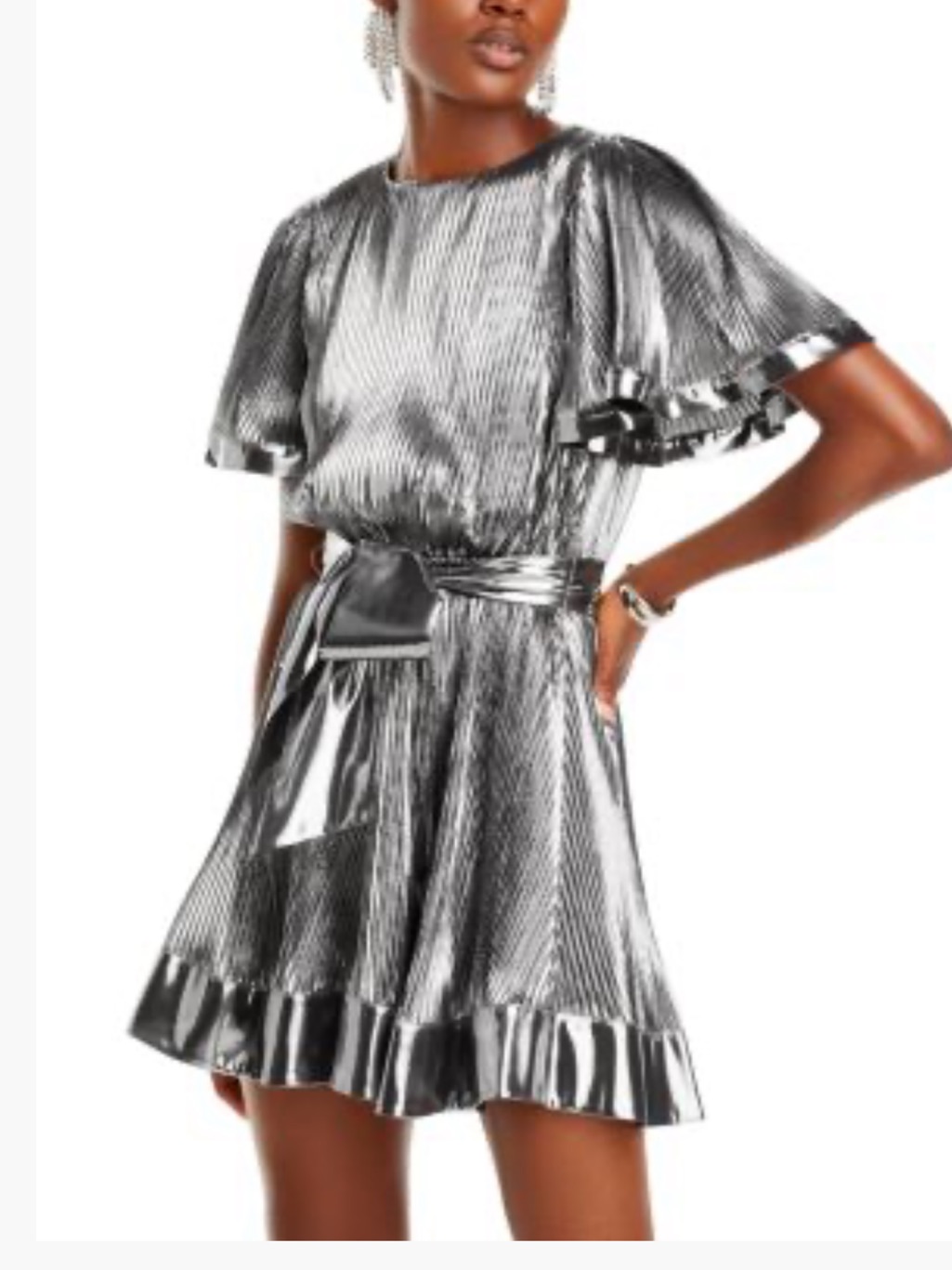 Milly Lumi Pleated Flutter Metallic Mini Dress
